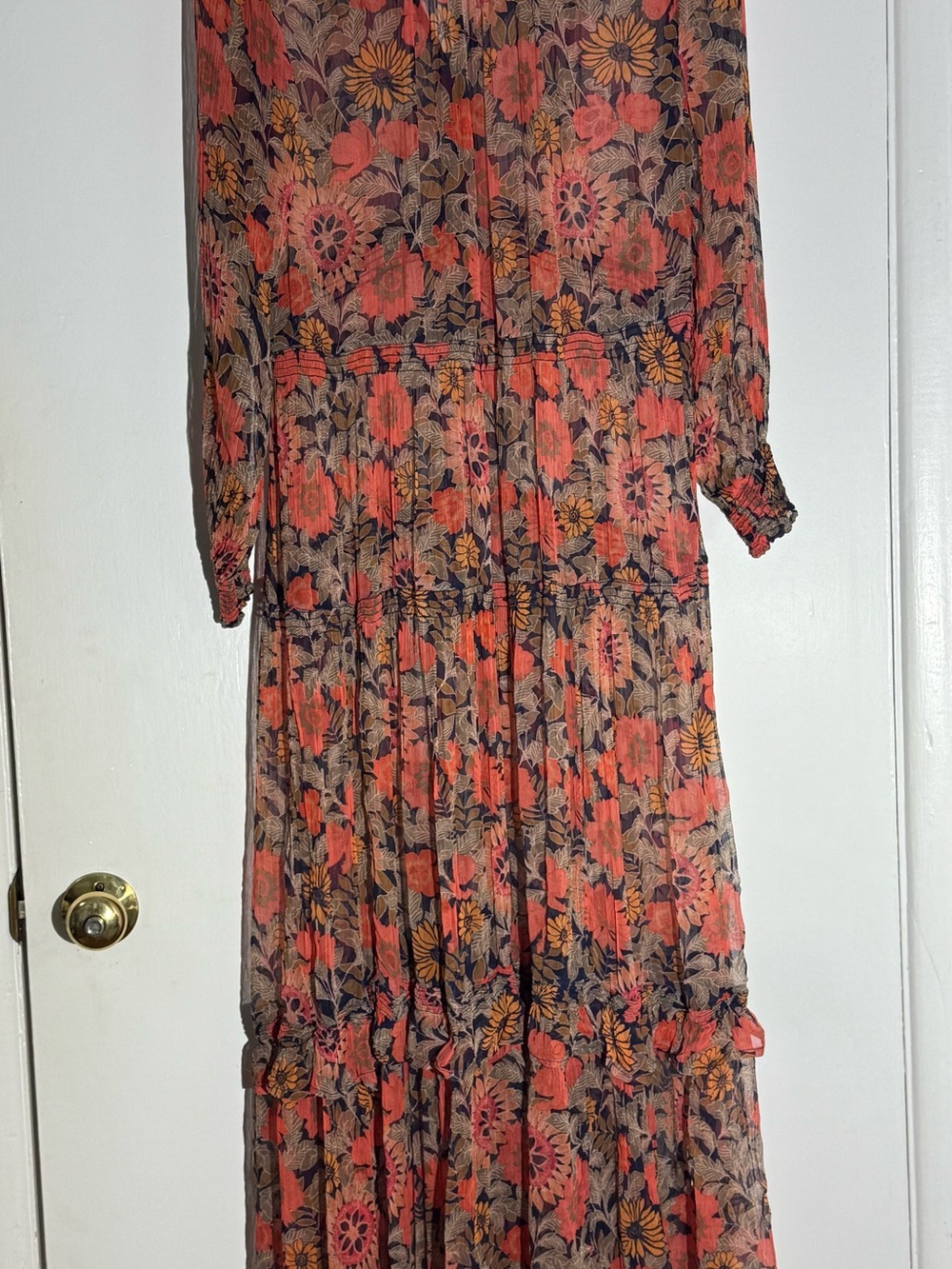 Anthropologie The Marais Printed Chiffon Maxi Dress in Red M Petite Boho Tiered - Picture 8 of 12